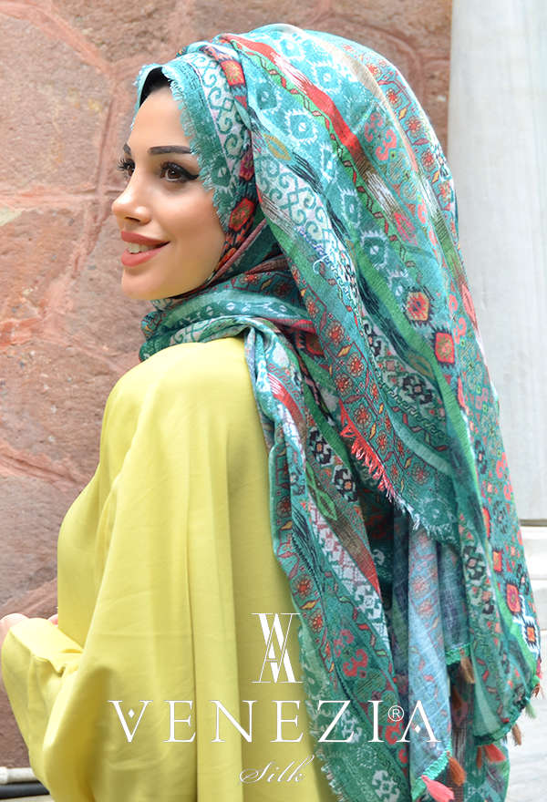 AKEL - AKEL DOKUMA KİLİM DESEN PONPONLU COTTON ŞAL 31022-004 (1)