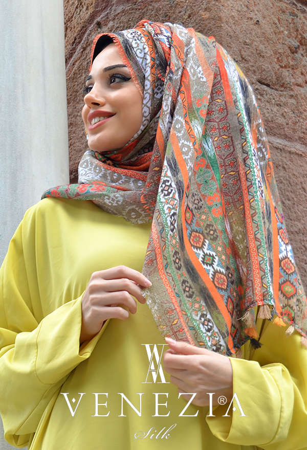 AKEL - AKEL DOKUMA KİLİM DESEN PONPONLU COTTON ŞAL 31022-005