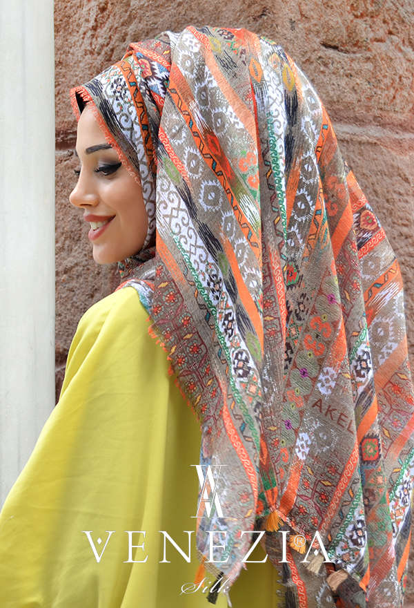 AKEL - AKEL DOKUMA KİLİM DESEN PONPONLU COTTON ŞAL 31022-005 (1)