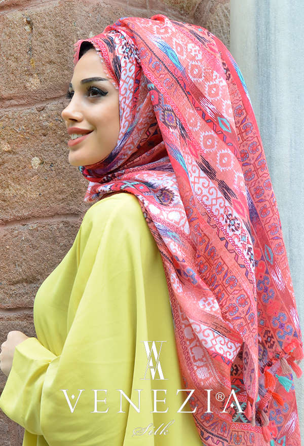 AKEL - AKEL DOKUMA KİLİM DESEN PONPONLU COTTON ŞAL 31022-006