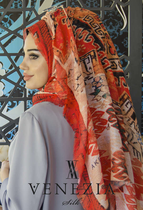 AKEL - AKEL KİLİM DESEN KESİK FİLELİ COTTON ŞAL 31512-007