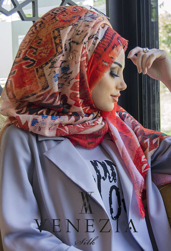AKEL - AKEL KİLİM DESEN KESİK FİLELİ COTTON ŞAL 31512-007 (1)