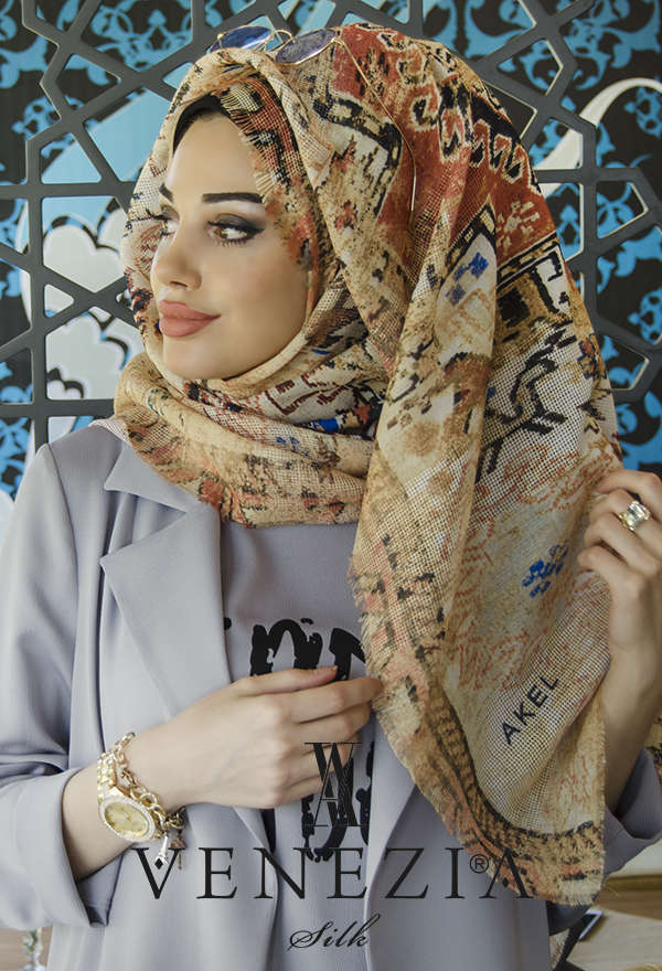 AKEL - AKEL KİLİM DESEN KESİK FİLELİ COTTON ŞAL 31512-005