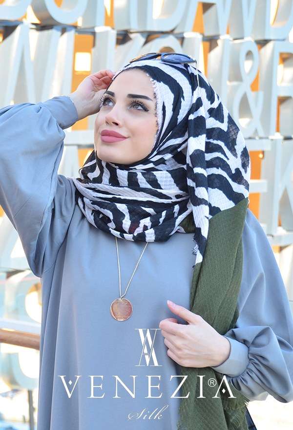 VENEZİA SİLK - Venezia Silk Zebra Desen Fileli Cotton Şal 31306-005 (1)